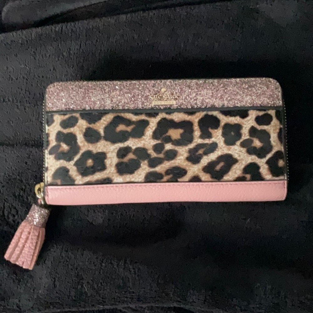 KATE SPADE NEW YORK sparkly pink and  Leopard Wallet
